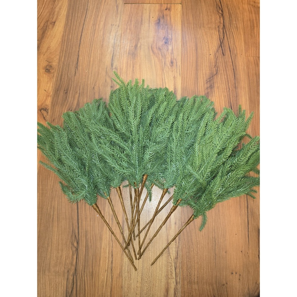 12 Pcs Christmas Norfolk Pine Branches, 18" Artificial Soft Greenery Stems S1